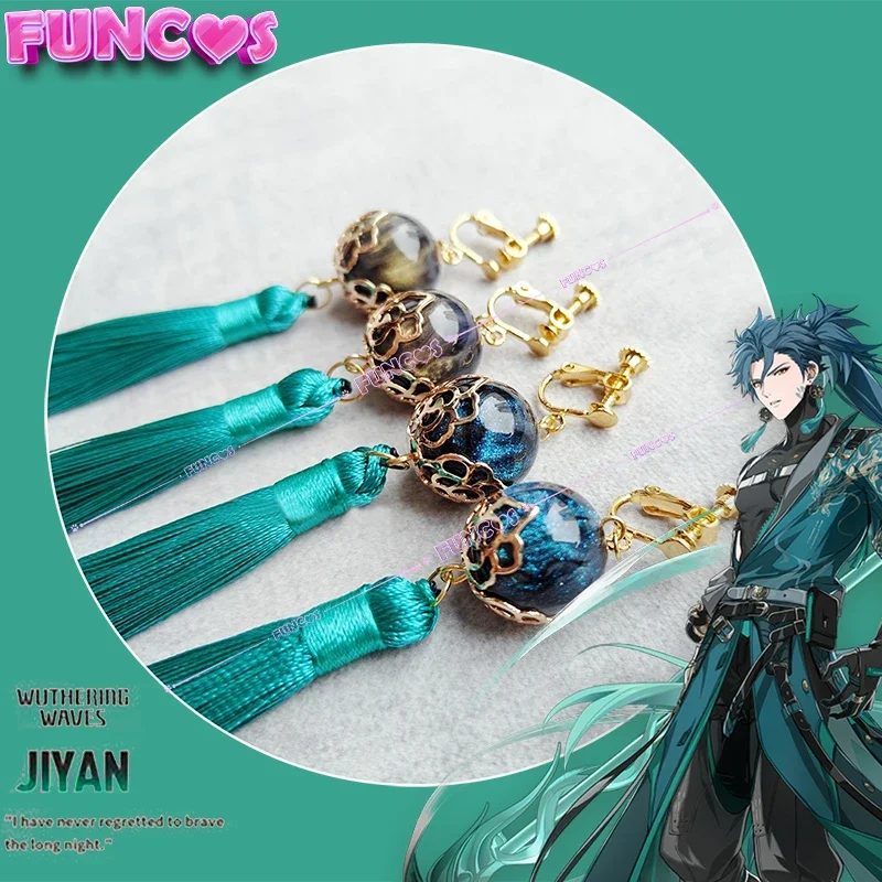 Wuthering Waves Jiyan Cosplay Earrings Ear Clips Windborne Rider Green Earrings Game Accessories Props