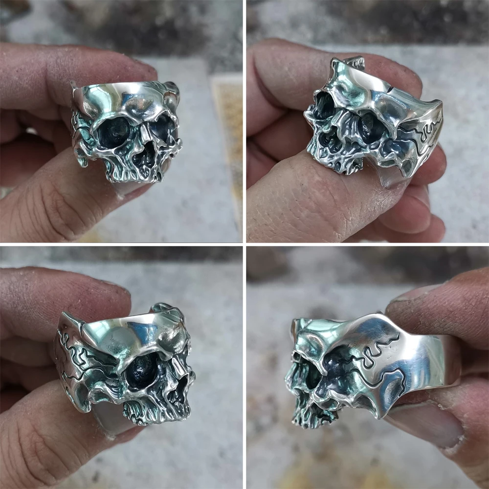 Head Open Twisted Skull 925 Sterling Silver Ring Biker Punk Jewelry TA186 US Size 7~15 BZ