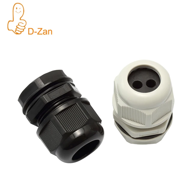 M20 Cable Gland 2 Holes Waterproof IP68 Nylon Joint Adjustable Locknut for 3-6mm Dia Wire