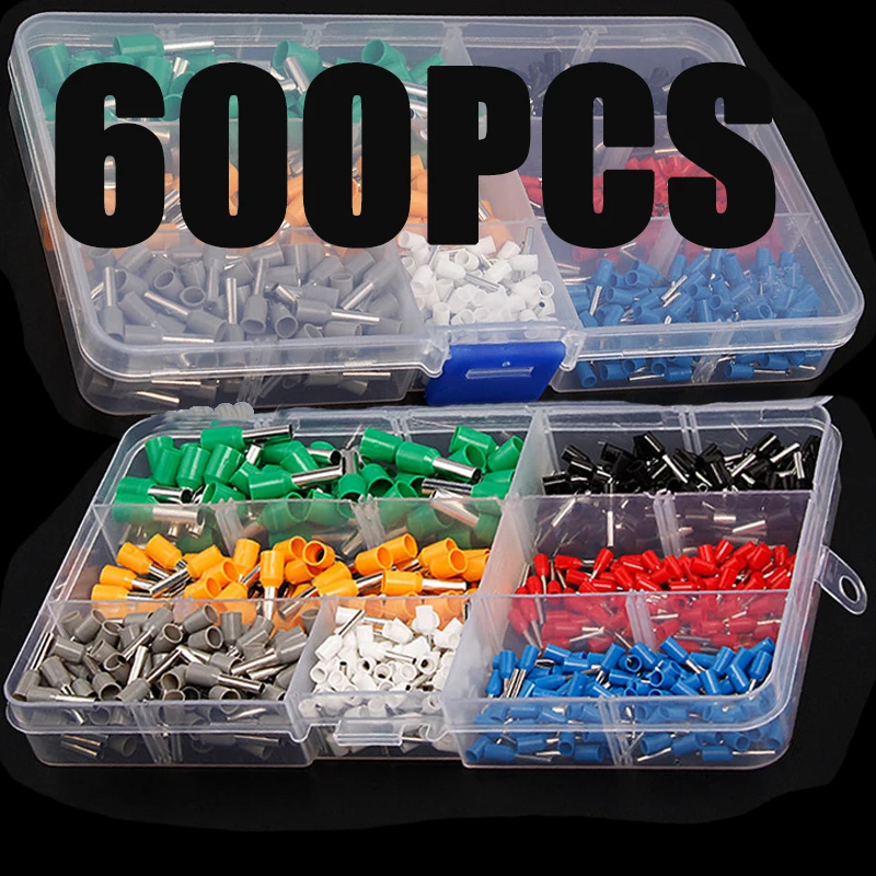 600Pcs/Set AWG 22 - 14 Insulated Cord Pin End Terminal Bootlace Ferrules Set Wire Copper Crimp Connector Assortment Kit
