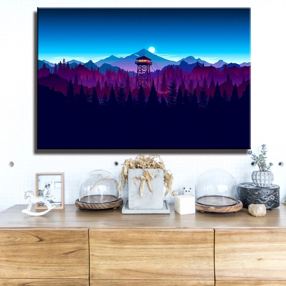 Cartoon Firewatch Video Game Mountains Minimalist Forest Wall Art Canvas Games Poster HD Print Home Canvas Wall Art Decor Poster