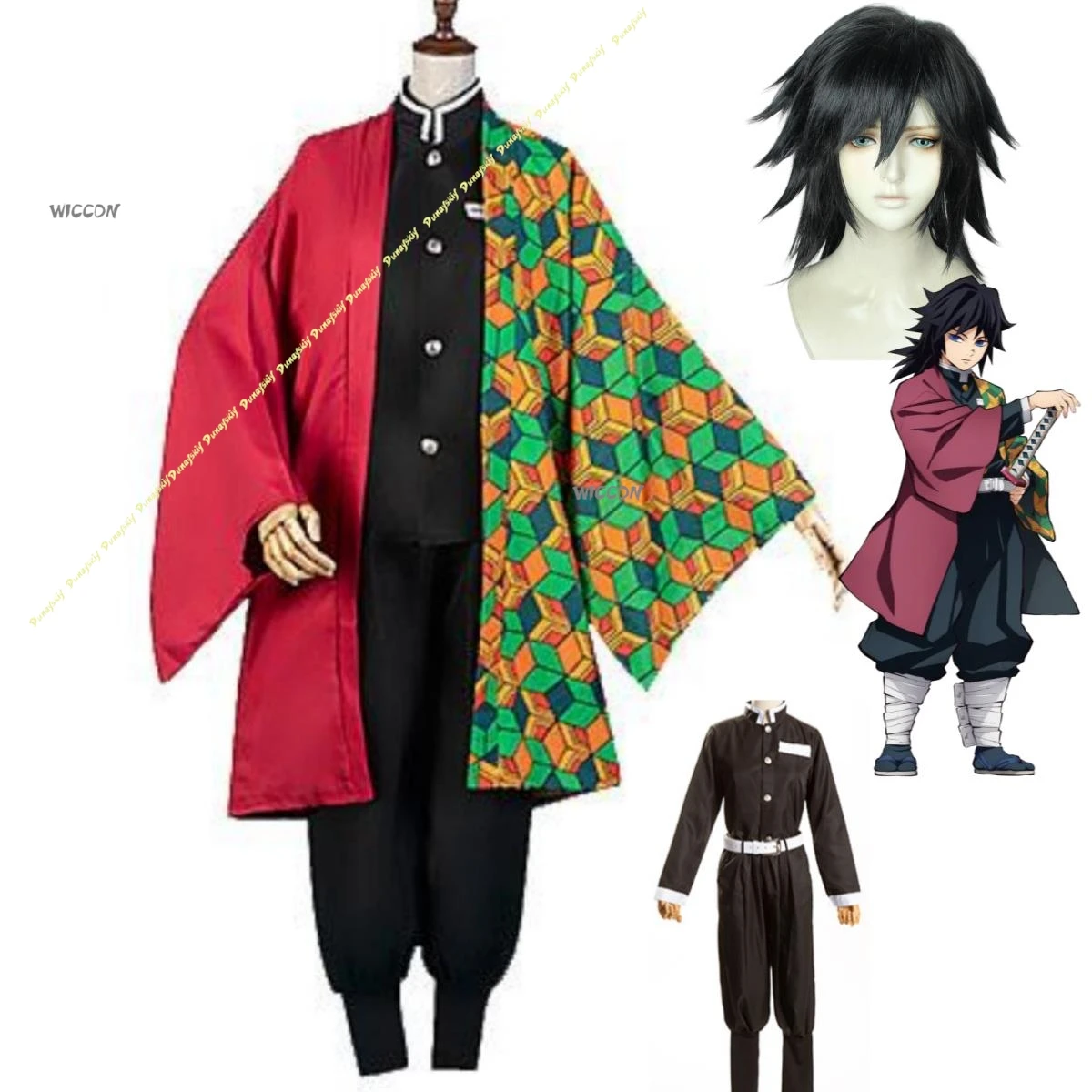 

Anime Tomioka Giyuu Cosplay Costume Hashira Member Wig Splicing Cloak Coat Clothes and Wig Man Woman Carnival Christmas Suit