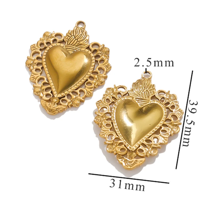 20Pcs/Lot 18K Gold Plated Stainless Steel Hollow Sun Heart Charms for DIY Pendant Necklace Jewelry Findings Accessories
