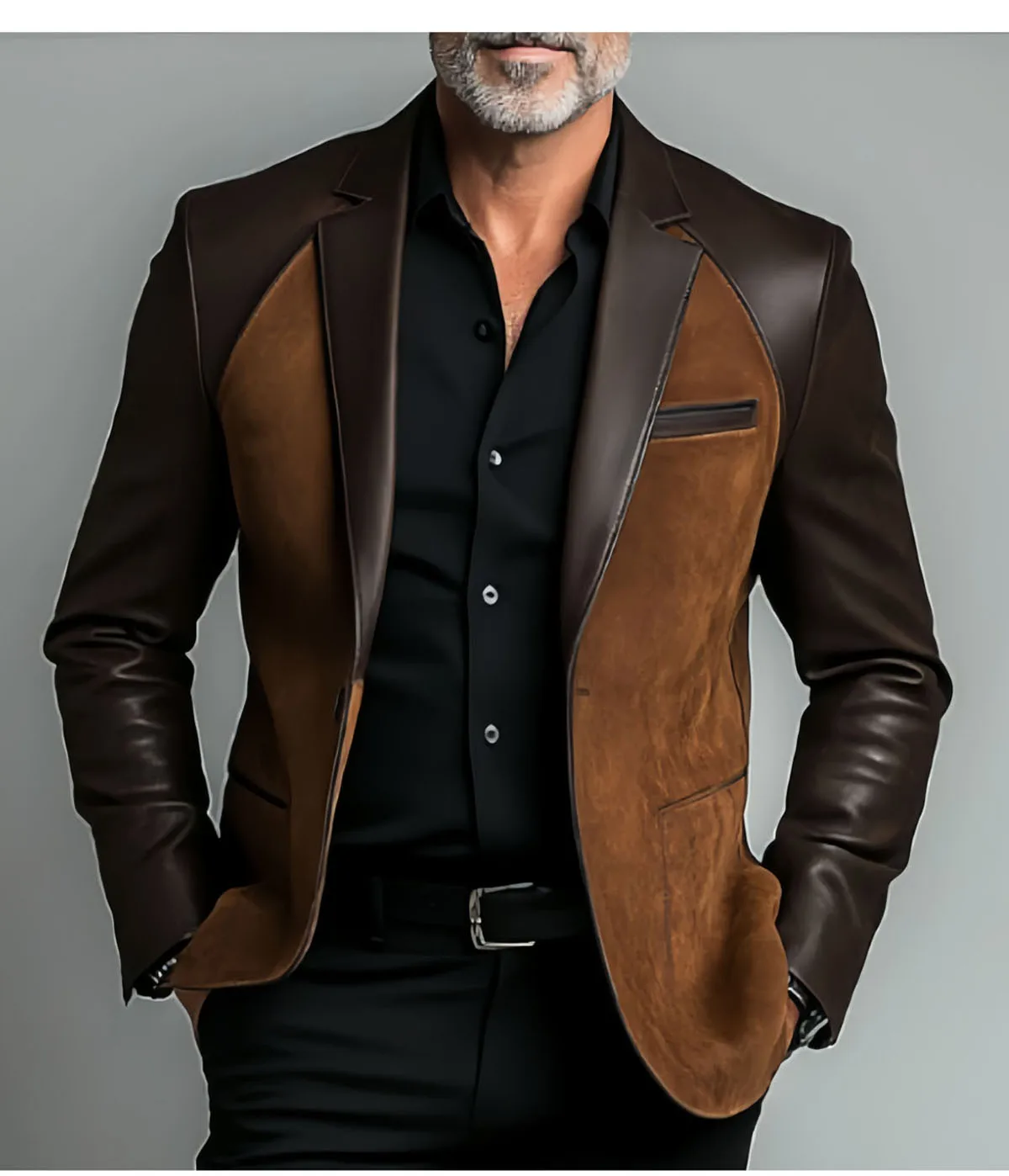 Designer Classic Men's Suit Coat PU Splicing Notched Lapel Tuxedos Peaked Breasted Groom Wear Business Party Blazer Customized
