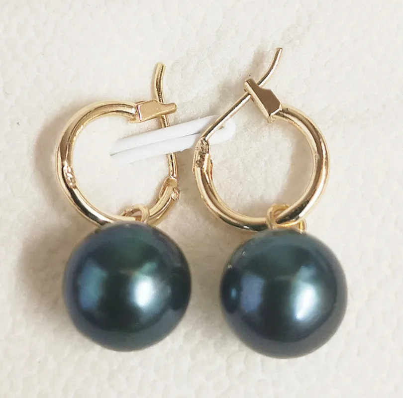 

Pair of Natural 11mm White Black blue Perfect Round Pearl Earrings, Wedding Gift, Free Shipping, Jewelry 11AAA