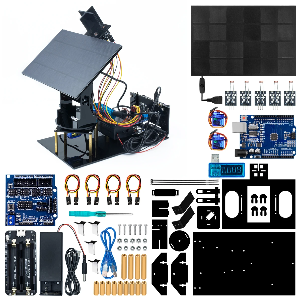 LAFVIN Kit de Inicio de seguimiento Solar para proyecto Arduino, sistema de seguimiento inteligente DIY, código de programación STEM y e-tutorial