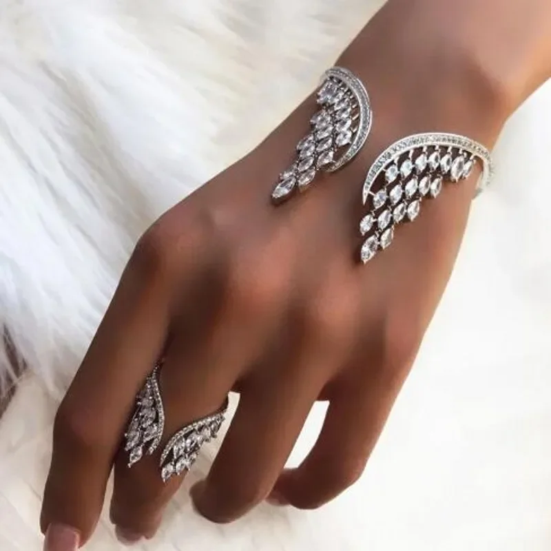 2021 New Arrival Luxury Jewelry Set 925 Sterling Silver Marquise Shape 5A Cubic Zircon Angle Wing Ring Women Wedding Bangle Gift