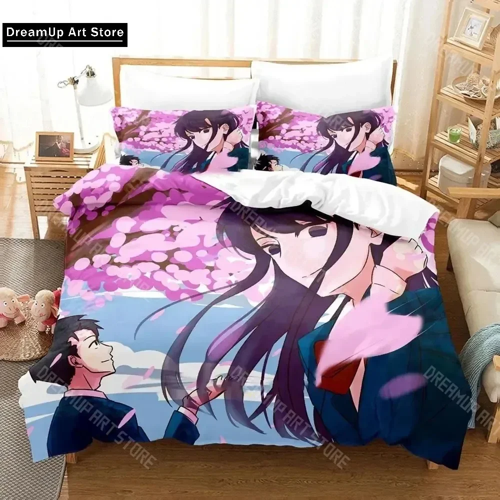 

Комплект постельного белья с 3D принтом аниме Komi Can't Communicate для мальчиков и девочек Twin Queen, полноразмерный пододеяльник, наволочка, кровать для взрослых, спальня