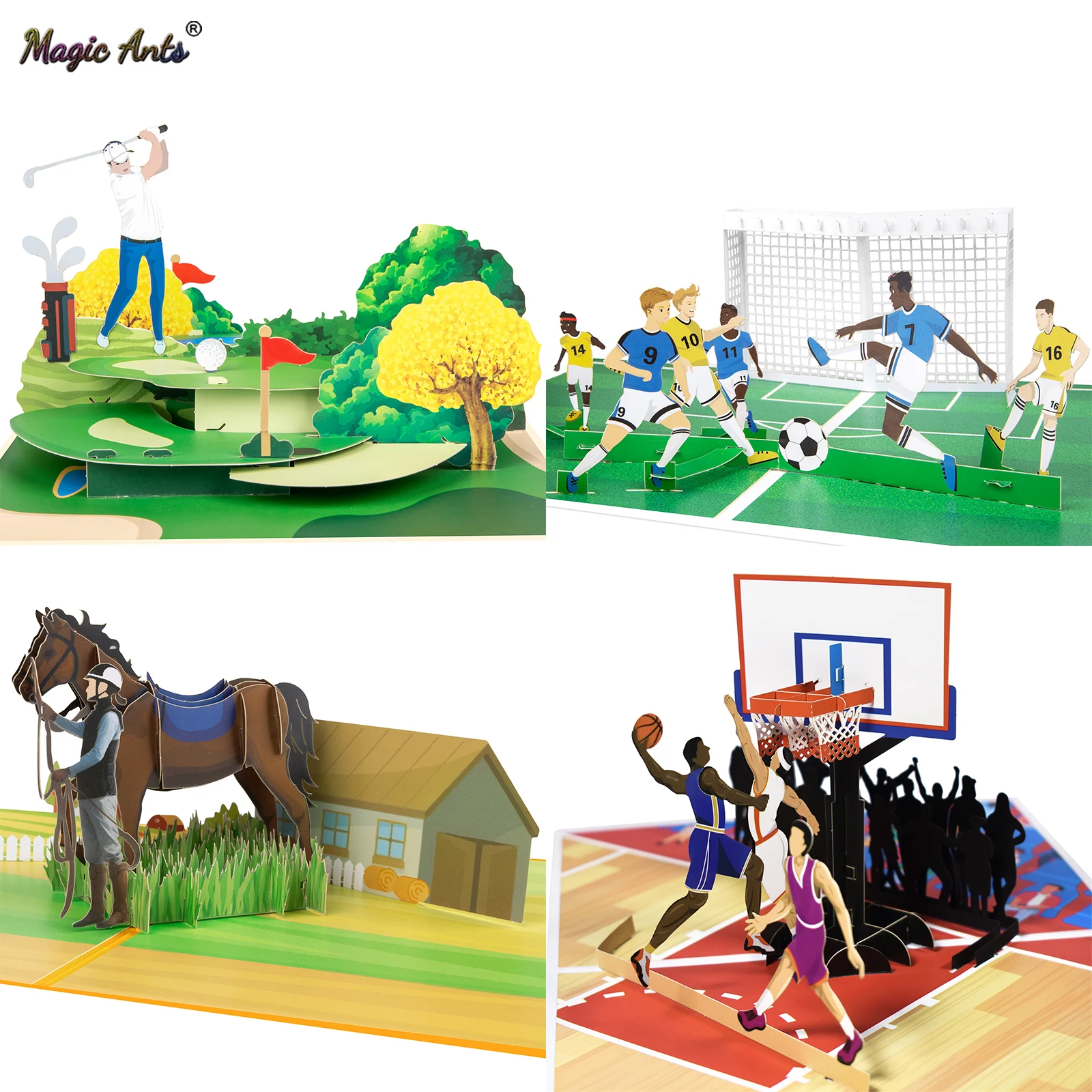 스포츠 이벤트 테마 3D 팝업 카드, 아빠 아들 생일용, 야구, 축구, 농구, 골프, 요가, 승마