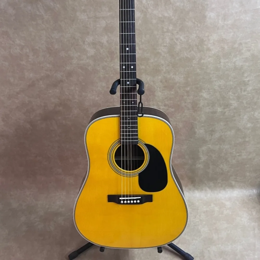 Handcrafted, Shipped From The U.S.—Natural-Finish Yellowwood Folk Acoustic Guitar D28 with Solid Spruce Top and Rosewood Back and Sides—Instrument for Beginners and Intermediate Players