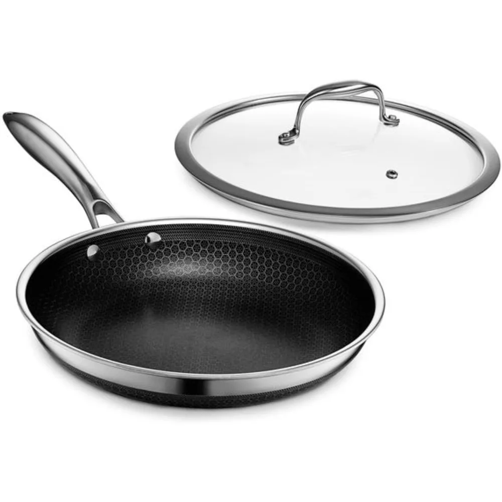 

Hybrid Nonstick 10-Inch Fry Pan with Tempered Glass Lid, Stay-Cool Handle, Dishwasher and Oven Safe, Induction Ready