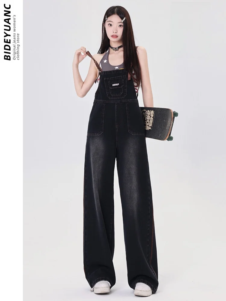 American Sle Denim-Overall für Damen, Übergröße, lockeres, weites Bein, schlankmachende Arbeitskleidung, Overall, hohe Taille, lang, Baumwolle, Polyester