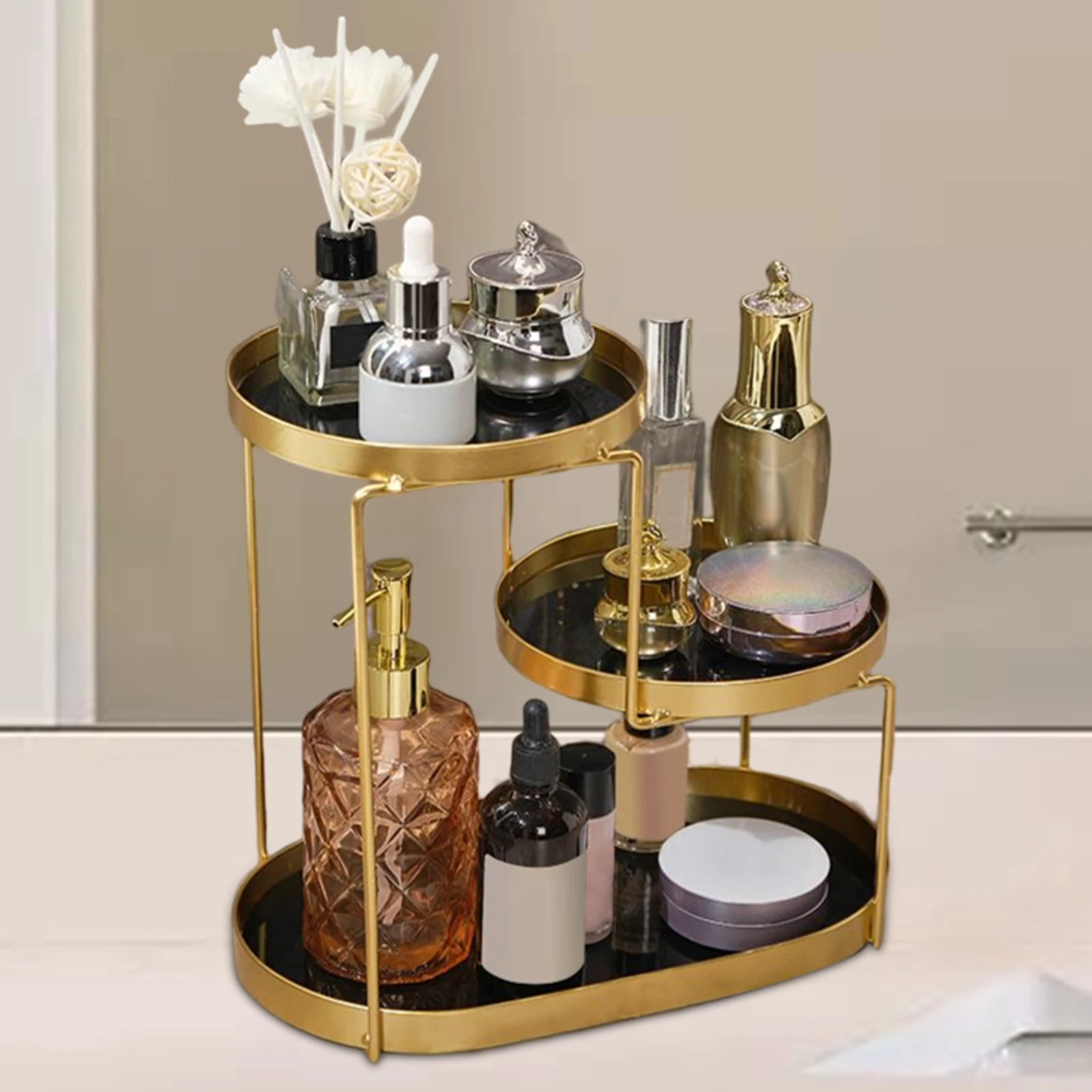 Multifunction Bathroom Cosmetic Tray Vanity Organizer 3-Tier Shelf Lipstick Skin Care Dressing Tray Tidy for Decor Countertop