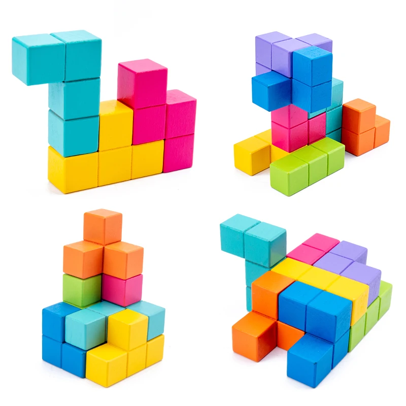 Kids Wooden toys 3D Puzzle Logic Game 3D Spatial Thinking DIY Table Game Wooden Puzzles Cube Edcuational Toys for Children