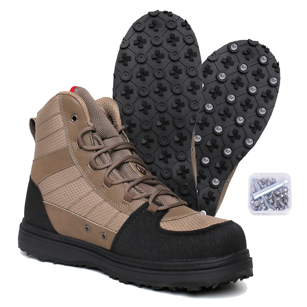 Men's Fishing Wading Boots Rubber Sole  Lightweight Anti-Slip Hunting Rubber Bottom Waders Shoes With Metal Wading Studs