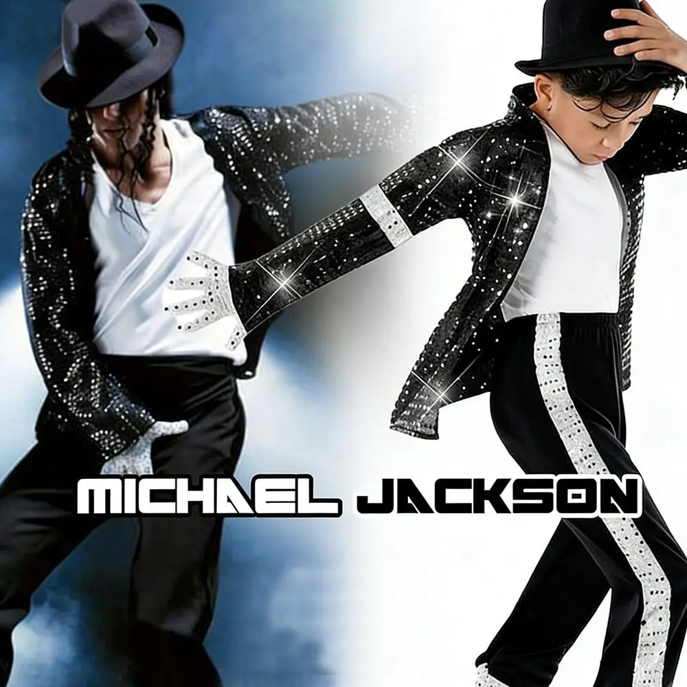 Fashion Carnival Party Billie Jean Cosplay Clothes Role-Play Performance Clothes Black Suit MJ dance Dance Costume Boys Girls