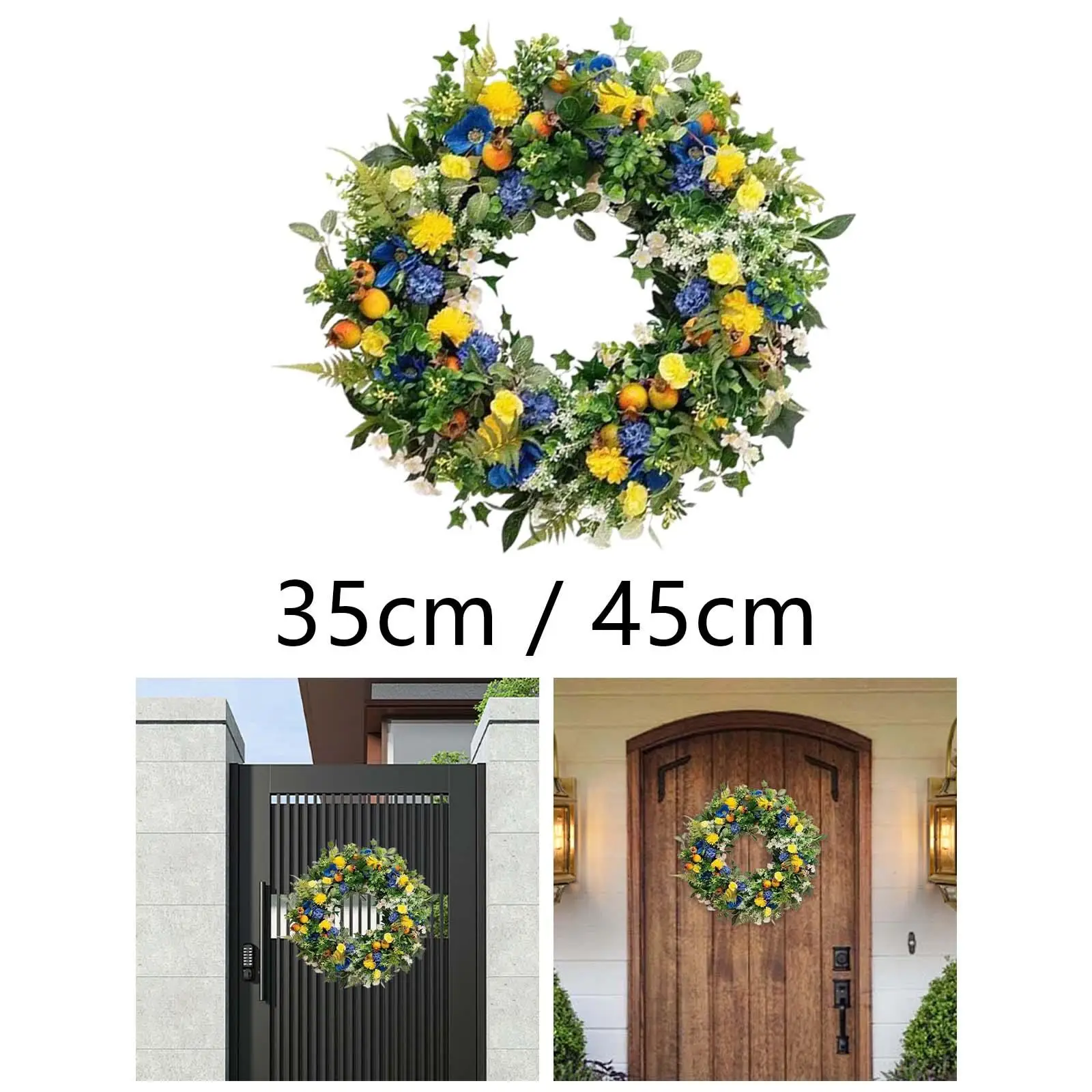 Hanging Decoration Front Door Wreath Simple Summer Flower Wreath Artificial Wreath for Outdoor Garden Farmhouse Patio Decor