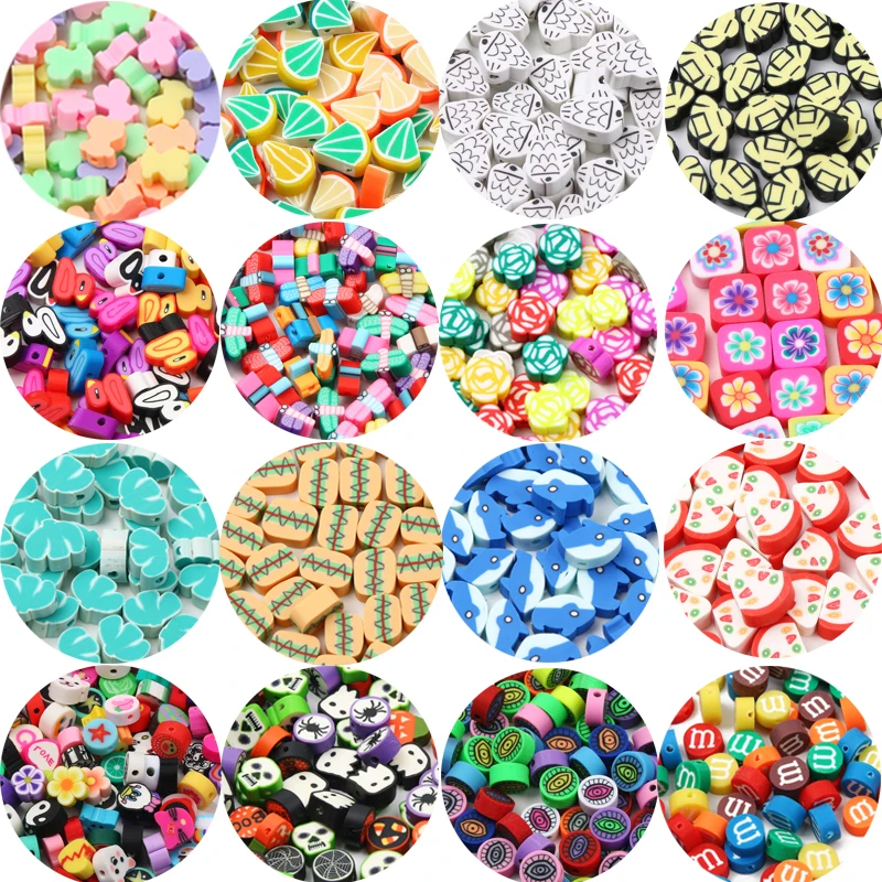 20/50/100pcs Animal Dolphin Food Eyes Beads  Polymer Clay Beads Fruit Hot Dog Flowers Seed Beads For Jewelry Making DIY Bracelet