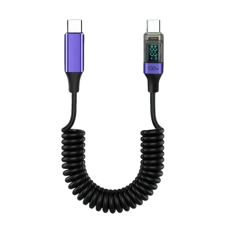 

02dd Выдвижной USB C PD100W Кабель быстрого зарядки с дисплеем для использования автомобилем Office Travel
