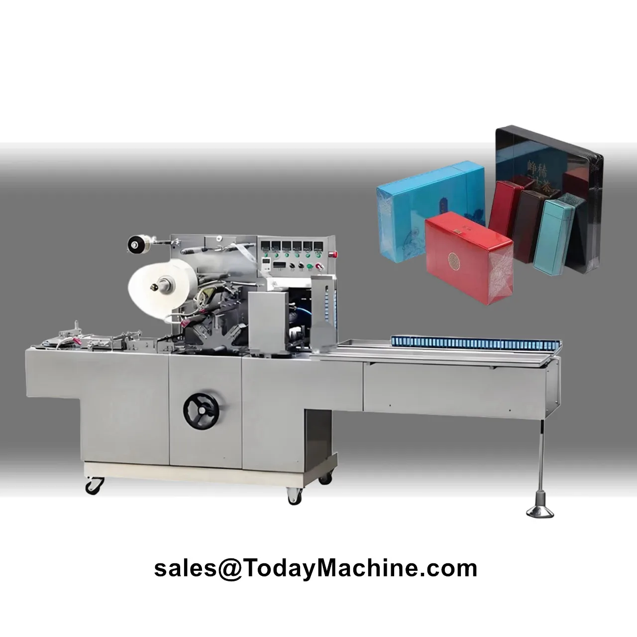 Automatic Perfume Bar Chocolate Pizza Box Cellophane Wrapping 3D Transparent Film Packing Machine