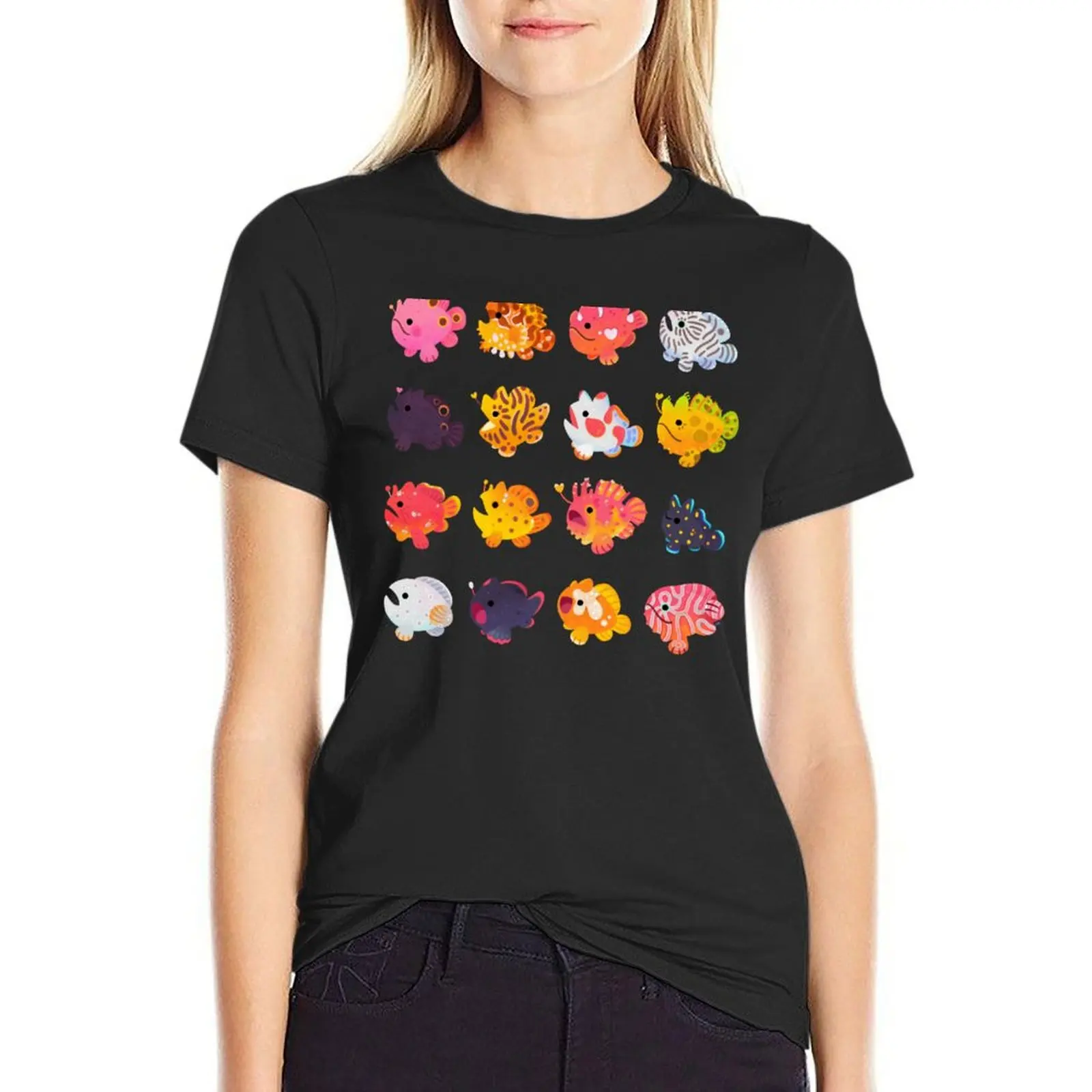 

Frogfish T-Shirt sweat blacks summer top vintage summer clothes for Women