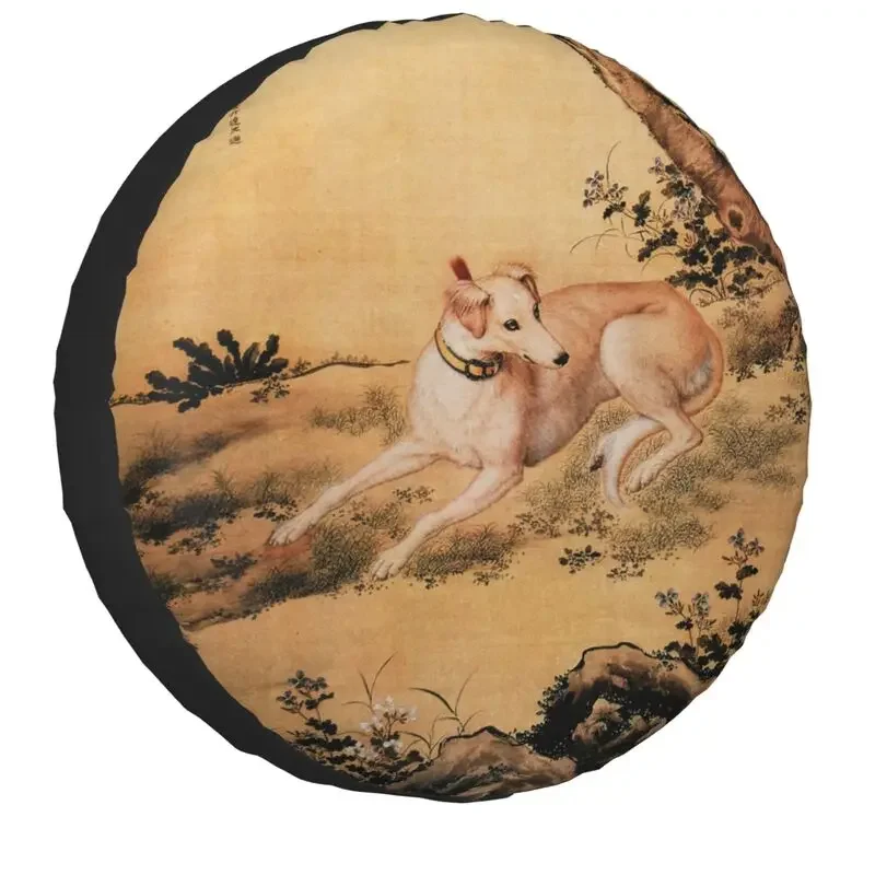 Greyhound Whippet Dog Art Spare Tire Cover for Prado Pajero Jeep Vintage Painting 4WD 4x4 Trailer Car Wheel 14