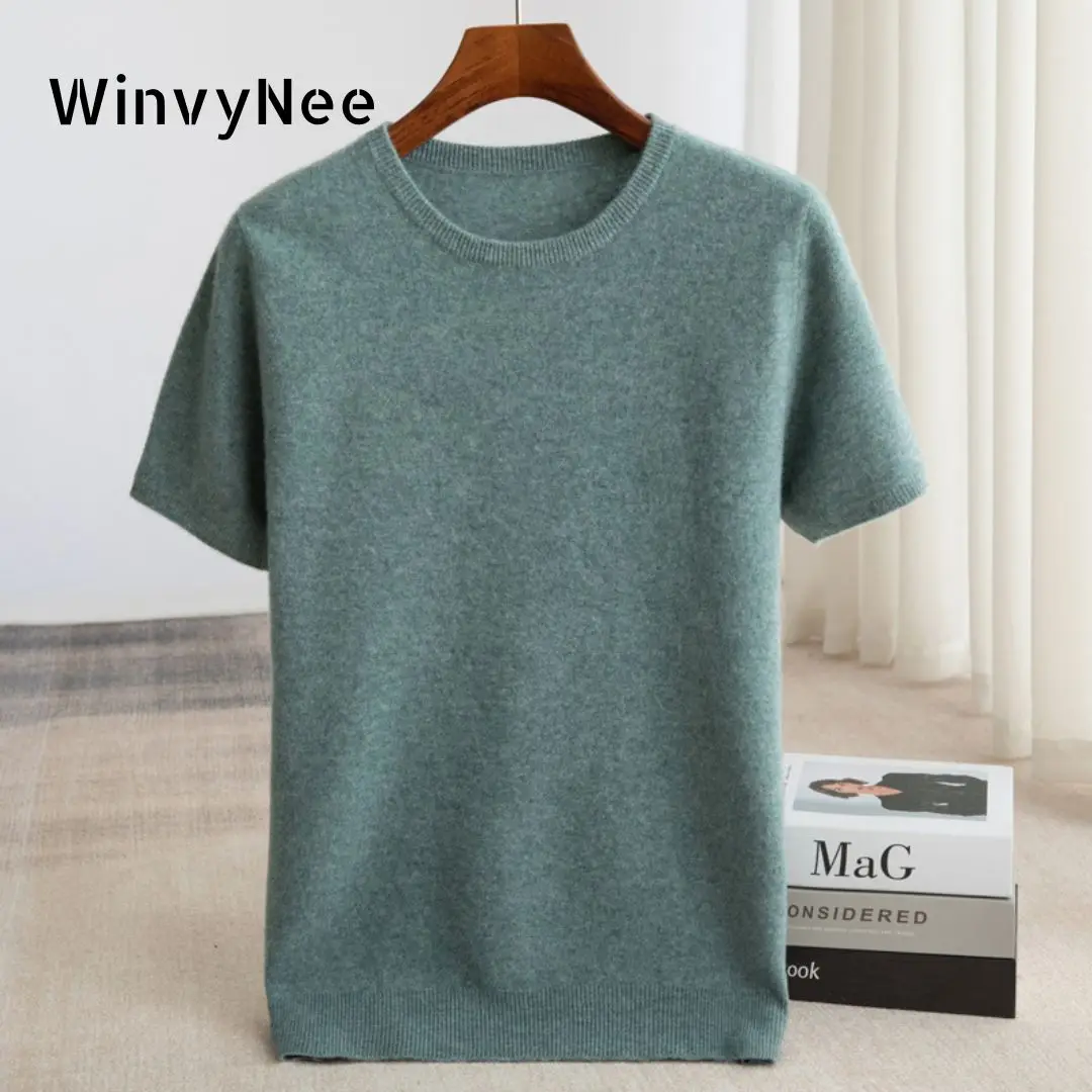 

WinvyNee Мужская одежда с круглым вырезом, однотонные, слегка эластичные, повседневные, трикотажные изделия с короткими рукавами, шерстяные пуловеры, осень-зима M1103039