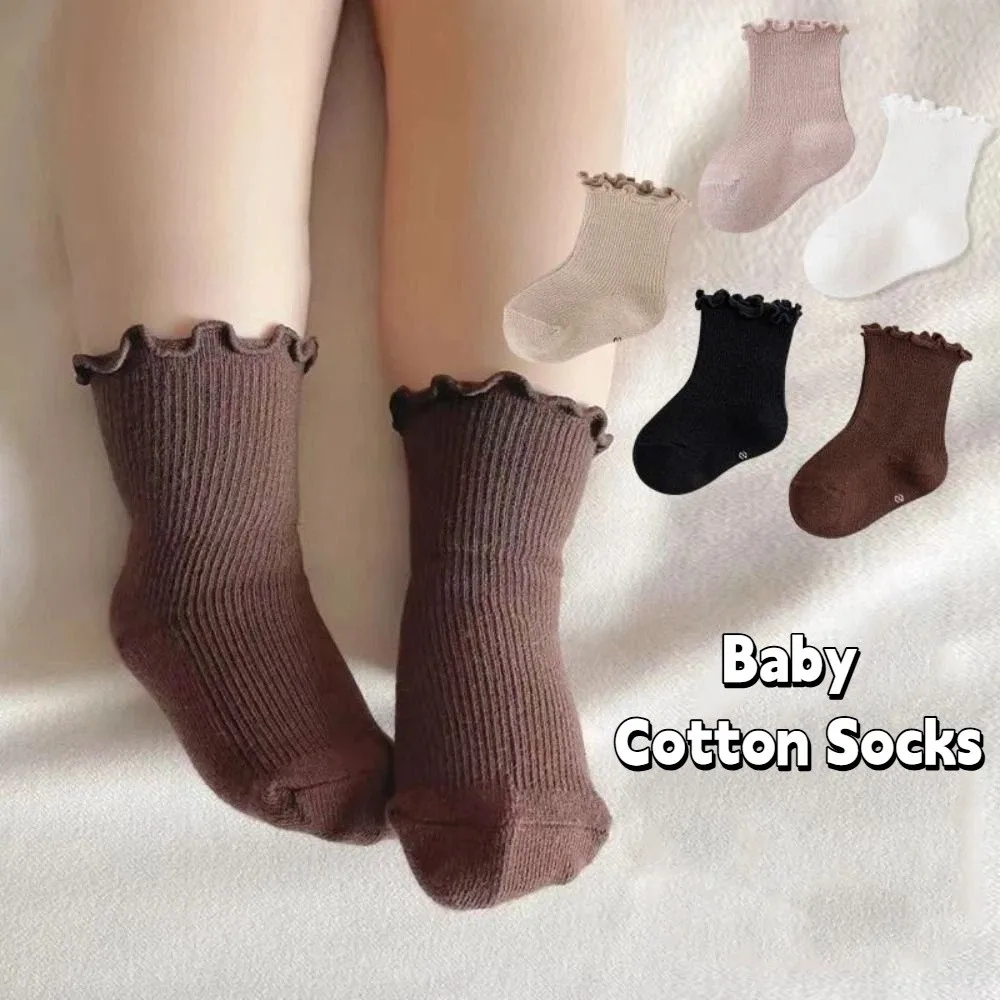 

6Pairs Simple Ruffle Baby Cotton Socks Breathable Cute Short Tube Socks Mid-calf Autumn Spring Toddle Sweet Socks Children