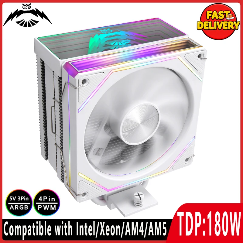 

CPU Cooler for Overclocking Cooling 120mm Fan Black/White 4 Heat Pipe Compatible LGA1200 115x 1700 2011 AM4 AM5 2066 x79 x99 E5