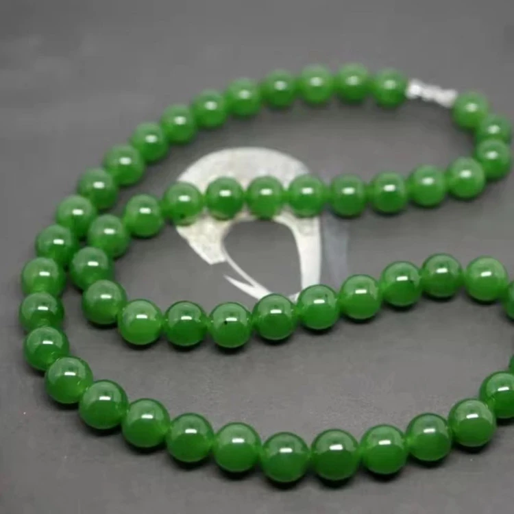 Fine Genuine Natural Green Hetian Jade Beaded Necklace Women Fashion Charms Chain Jewellery China Accessories