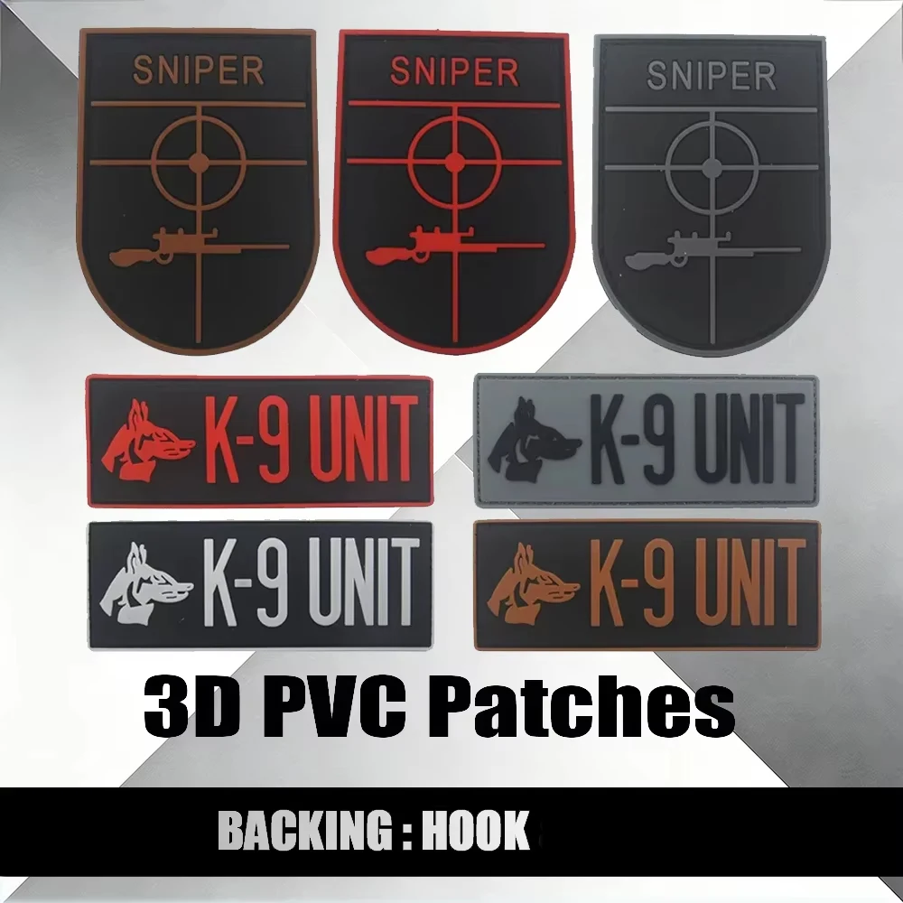 

Тактическая нашивка Sniper 3D из ПВХ с изображением собаки-помощника K-9 для страйкбола, декоративная нашивка с креплением на липучке для одежды и рюкзаков