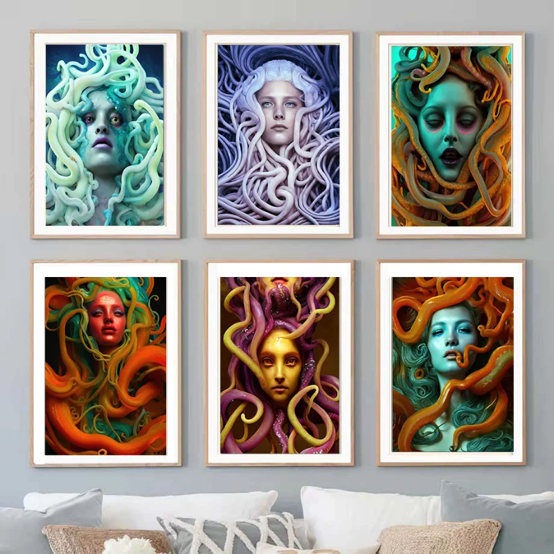 Elegant Anatomical Sculpture and Ugly Gorgon Poster Ai Alchemy Canvas Painting Print Wall Art Picture for Living Room Home Decor