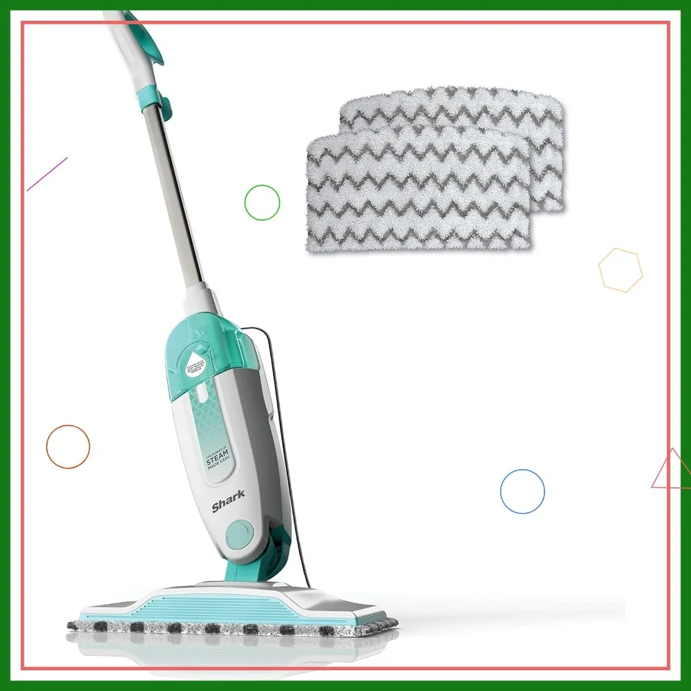 

Steam Mop with Washable Pads, Removable Tank, Lightweight Cleaner for Hard Floors, Tile, Laminate - White/Seafoam