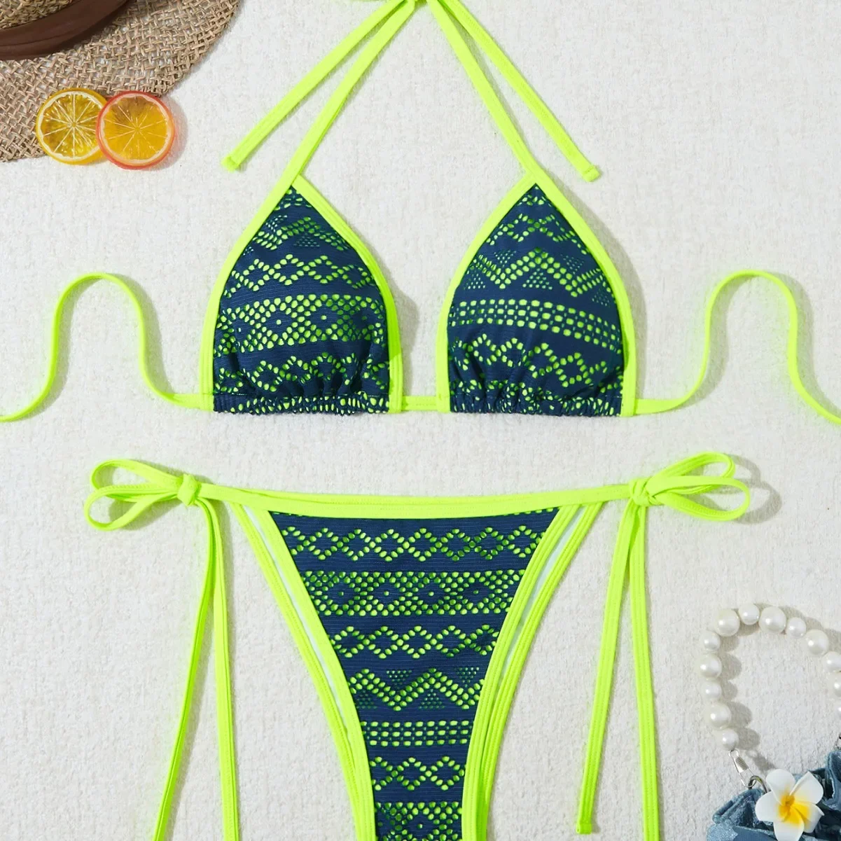 

Neon Green Swimwear String Halter Bandeau Bikinis Sets Micro Thong Sexy Swimsuit Women Bathing Suit Mini Bikini Brazilian Mujer