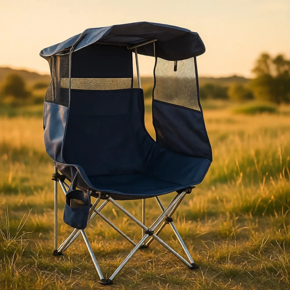 

Складное кресло для кемпинга с навесом, портативное, для улицы, пляжа, газона, рыбалки, усиленное, с защитой от солнца, для взрослых
