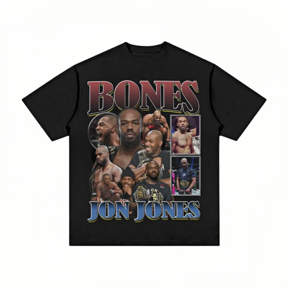 Camiseta con estampado de Jon Jones Bones UFC para hombre, ropa informal de algodón de gran tamaño, camiseta Vintage de manga corta con gráfico de combate diario