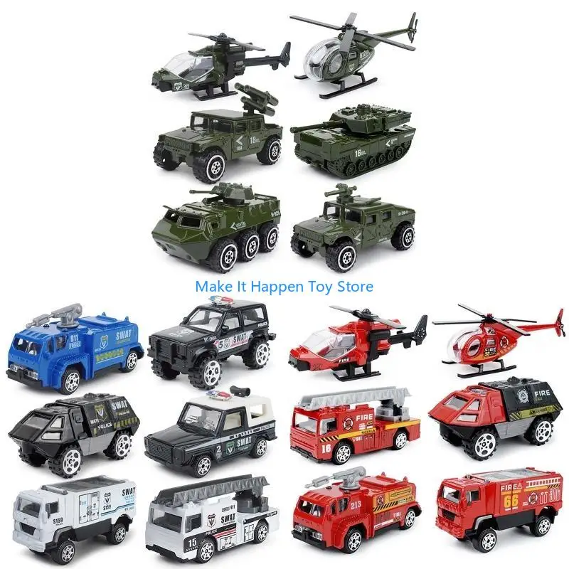 

28EC Scaled Alloy Car Truck Joint Vehicle Diecast Toy Kids Fine Motor Skill Toy 6pcs