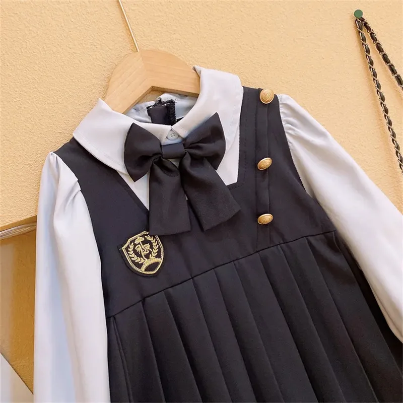 

Girls' Academy Style Dress Autumn New Fake Two-Piece Pleated Dress Baby Long Sleeve Fashionable Princess Dress