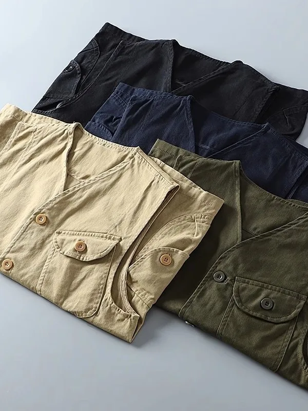 

Casual ex Vest Spring Autumn Workwear Multi-ket Simple Svel Jaet Youth Sle V-Ne Single Button Closure Soli...