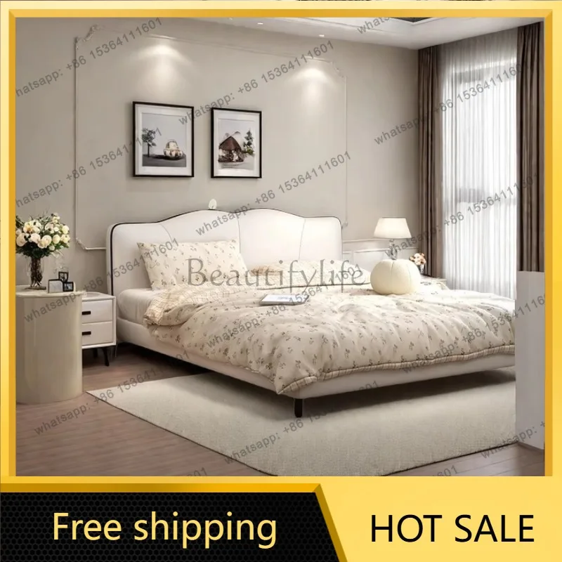 XX.Simple Full Bedmodern Platform Sleeping Safe Children Double Bedroom Bed Queen Leather Letto Matrimoniale Unique Furniture