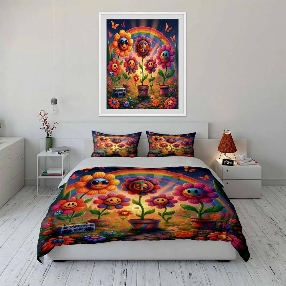 

Colorful Flower Decor Set Multiple sizes kid's and adults' bedroom Exquisite 3PC bedding set, gift