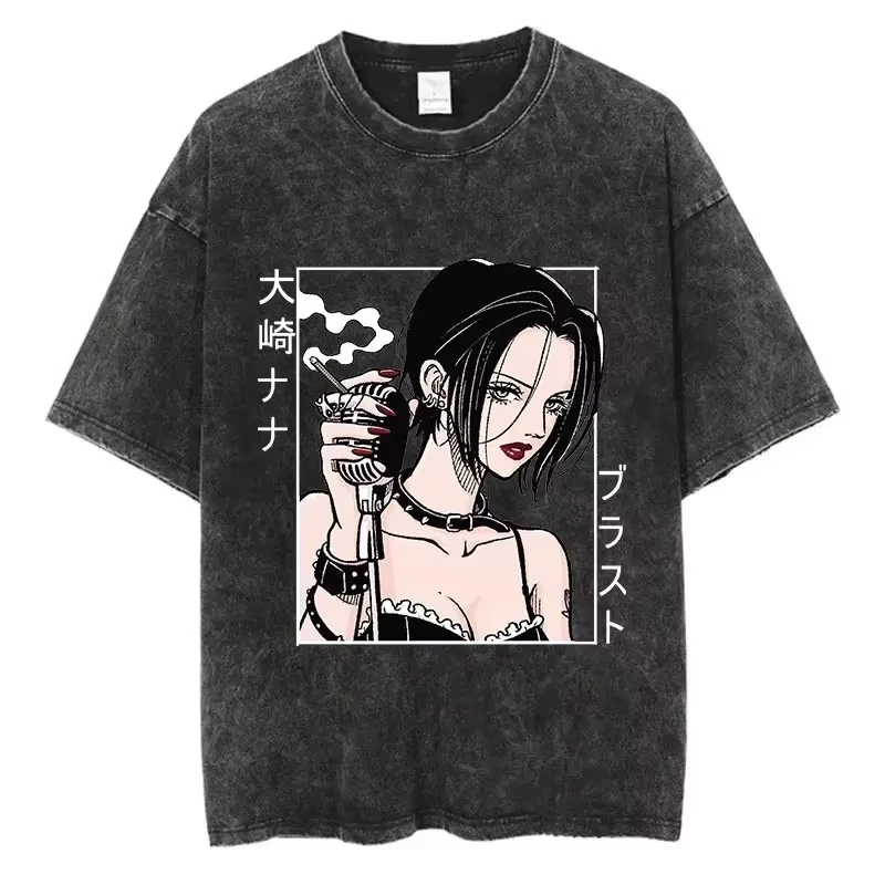 Sommer-Hot-Sale: Japanisches Anime Nana Osaki Washed Graphic T-Shirt für Männer und Frauen, Harajuku T-Shirt, Y2K Gothic Baumwolle Oversized T-Shirt – Detail 5