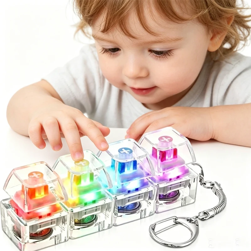 LED //Keyboard Keychain Fidget Toy Crystal*Clicker Sensory Toy*for Stress Relief Keyboard Keychain Fidget Gadget for Adults Kid