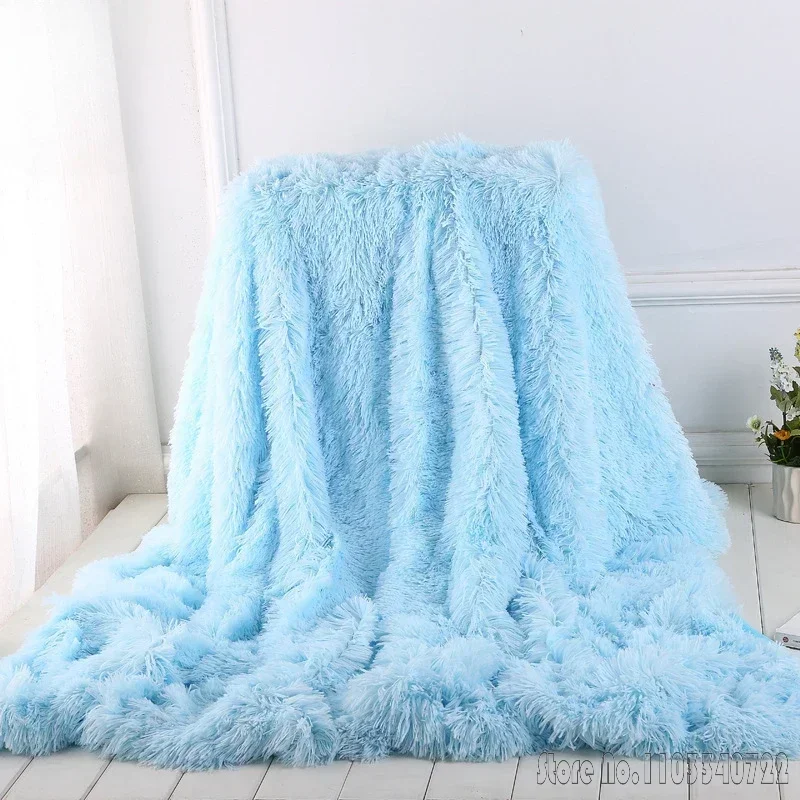 Newest Rainbow Plush Soft Blanket Colorful Gradient Bedding Sofa Cover Furry Fuzzy Fur Warm Throw Cozy Couch Blankets for Winter
