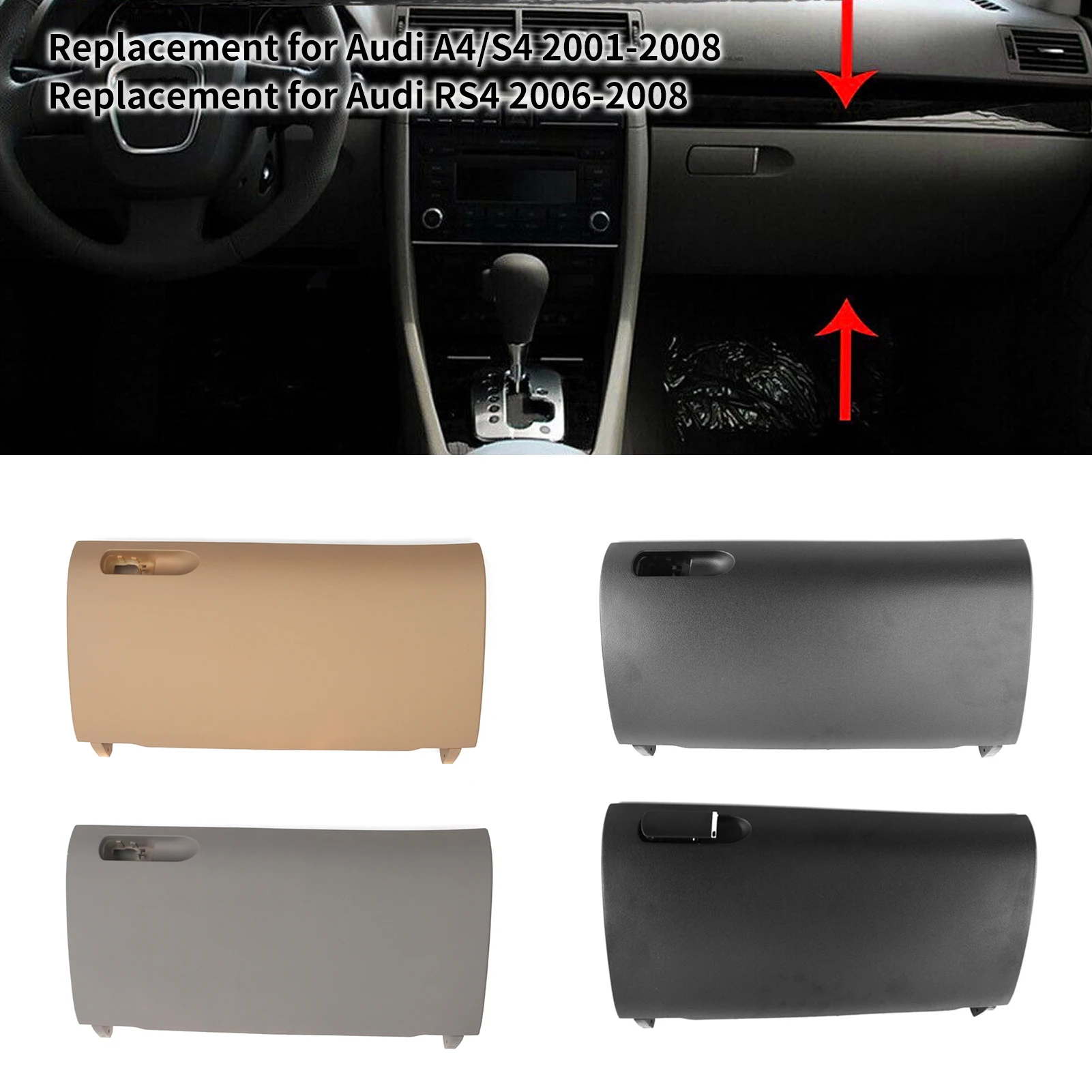 

Glove Box Door Cover, Glove Box Compartment Lid with Glove Box Latch Replacement for Audi A4/S4 2001-2008, Audi RS4 2006-2008