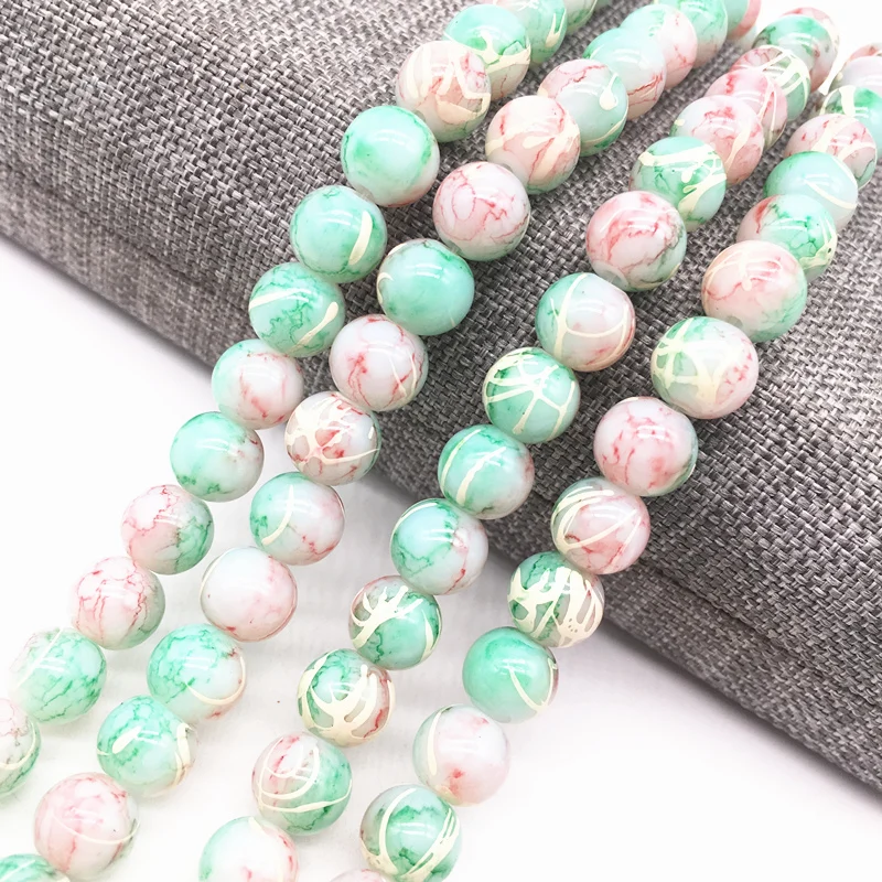 30pcs 8mm Cyan&white Salad Glass Beads Loose Spacer Painted Pearl Charm DIY Jewellery Making #07