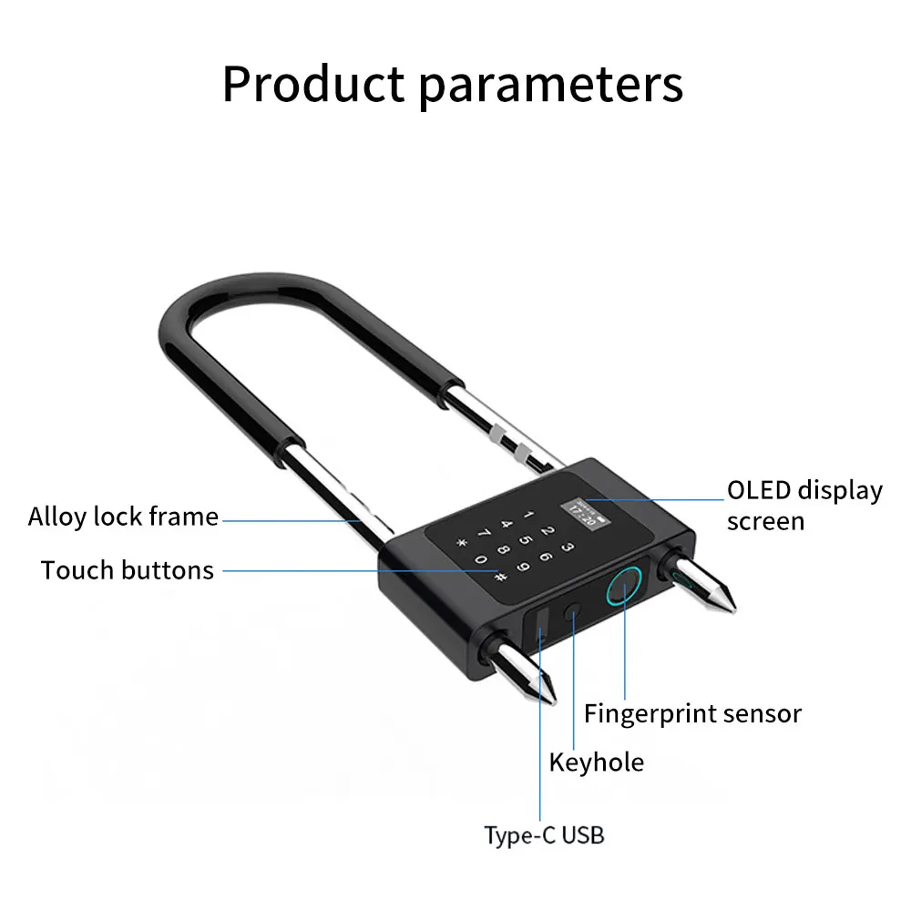 Electronic Biometric Fingerprint Lock Support Tuya APP Control Bluetooth Password 13.56Mhz Card U-Type Lock for Office Door Lock view 5