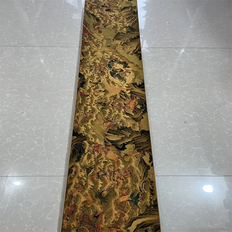 لوحة Qiu Ying "ثمانية خالدة معبر البحر" الصينية التقليدية الطويلة على الأعمال الفنية الورقية العتيقة #3