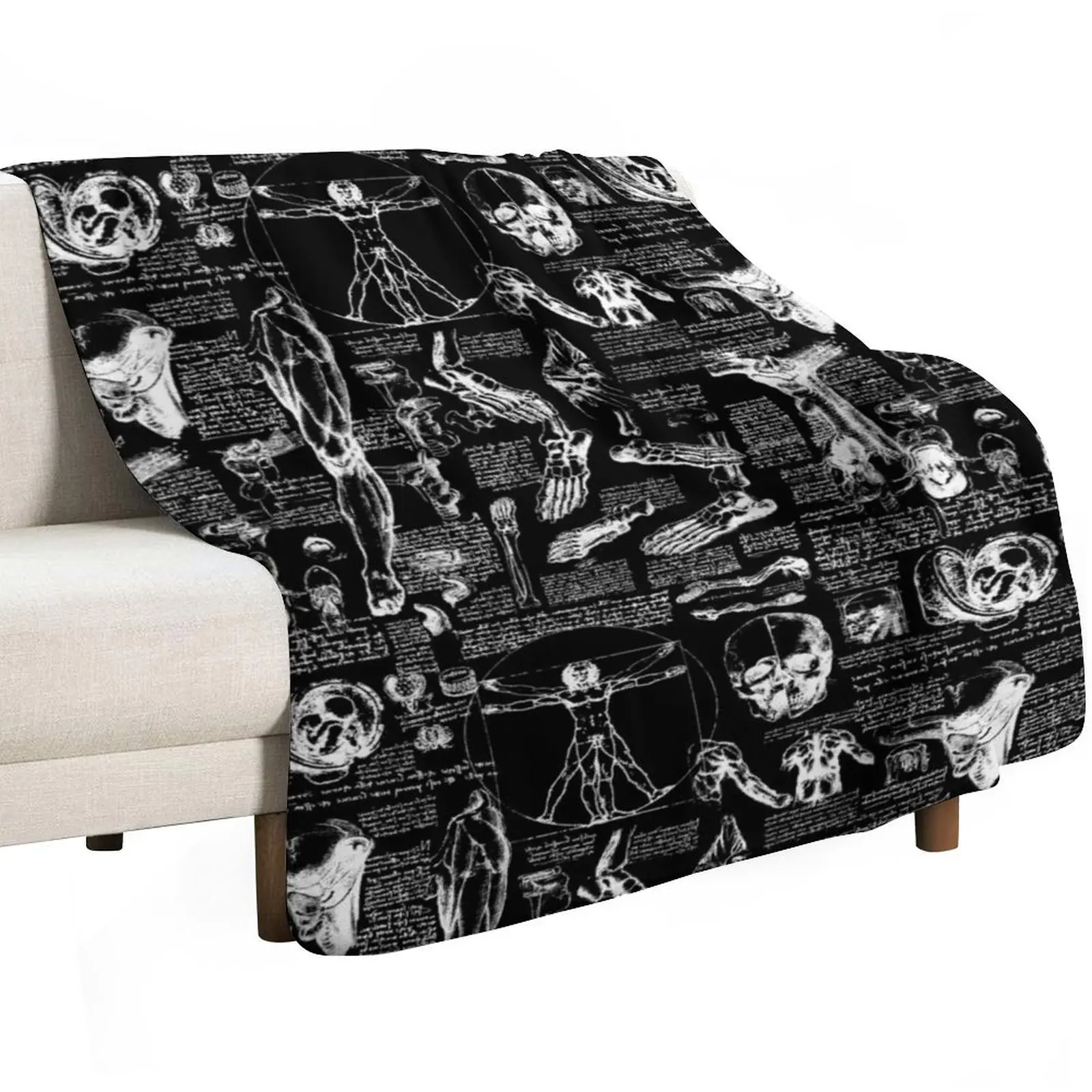 Da Vinci's Anatomy Sketches // Black Throw Blanket Plush Giant Sofa Sofas Winter beds for winter Blankets