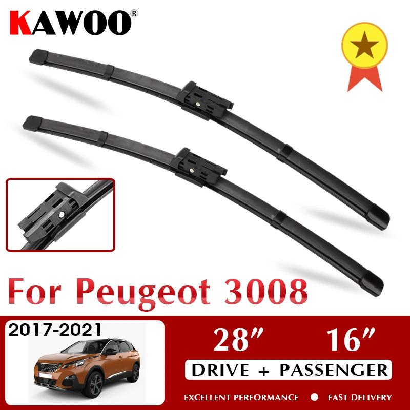 

KAWOO Wiper Car Wiper Blades For Peugeot 3008 2017-2021 Windshield Windscreen Front Window Accessories 28"+16" LHD RHD